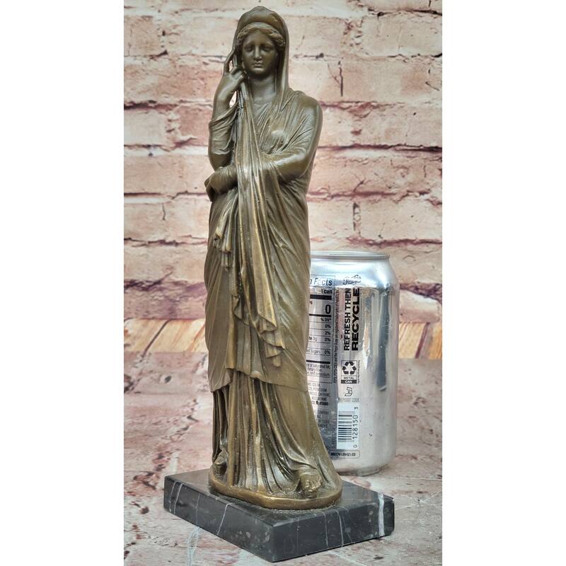 Clical Robes Draped Woman Bronze Sculpture On Marble Base By Jean Patoue