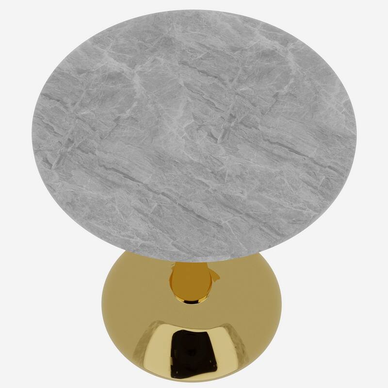 27.6" Mid-Century Modern Style Dining Table, Accommodates 2-4 People, Featuring A Round Light Gray Textured Marble Tabletop