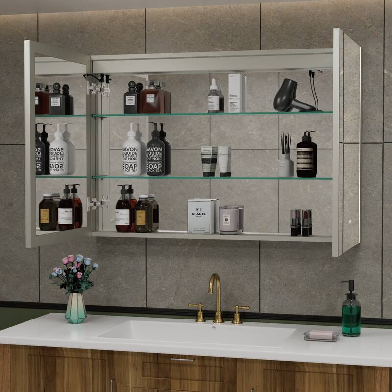 Chloe LED Medicine Cabinet with Mirror, Dimmable, Anti-fog, Adjustable Glass Shelves, Recessed or Surface Mount