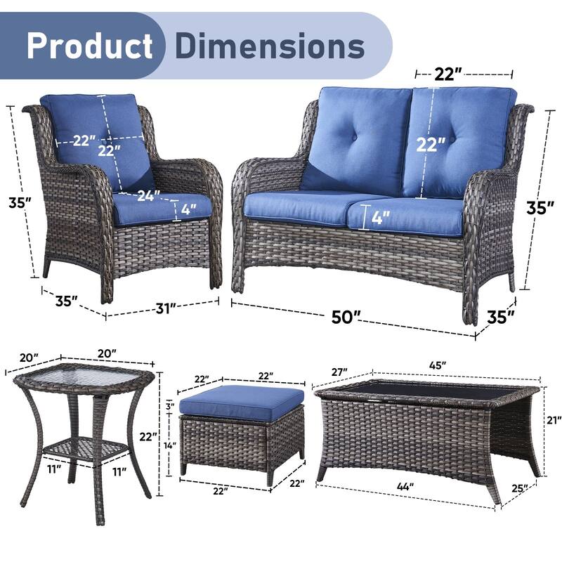 Outdoor Loveseat Sofa with Chair Ottoman Table