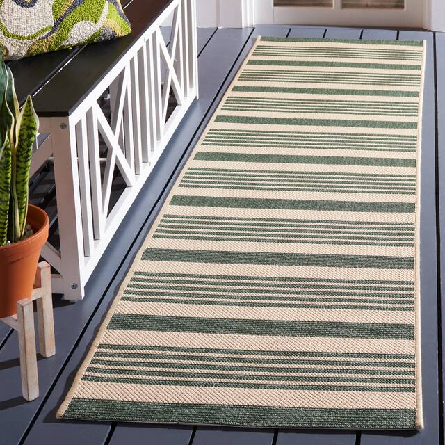 SAFAVIEH Courtyard Charmaine Indoor/ Outdoor Waterproof Area Rug - 12' Runner - Beige/Dark Green