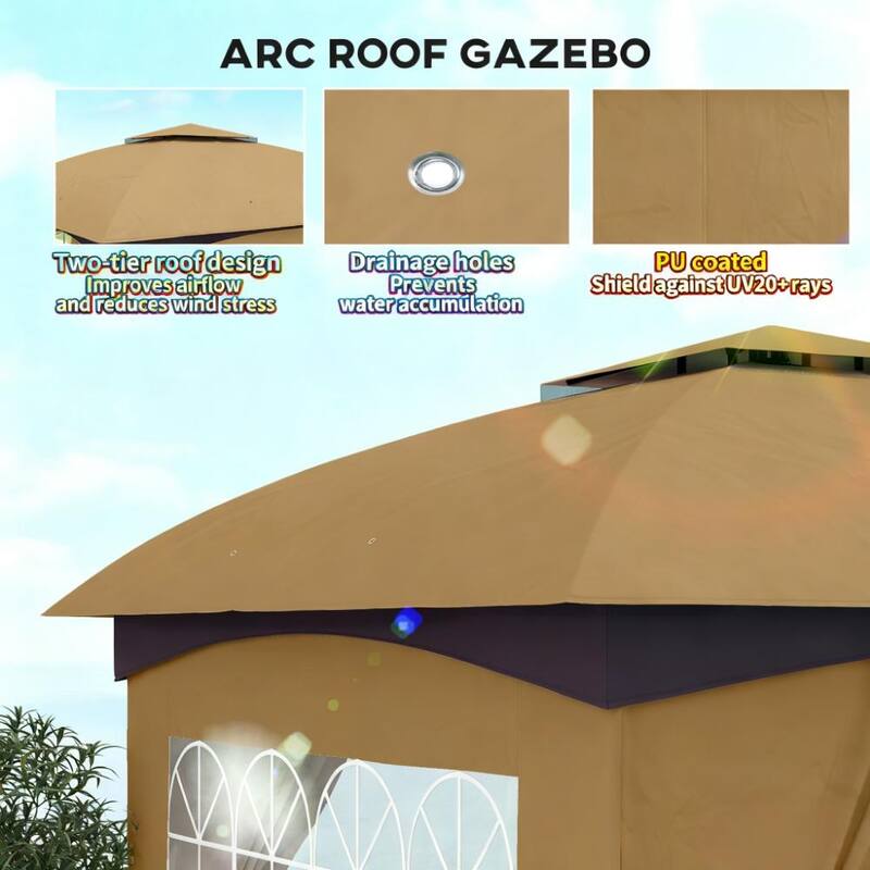 GDFStudio - Outdoor 11'x11' Double Roof Patio Gazebo with Church Windows & Curtains