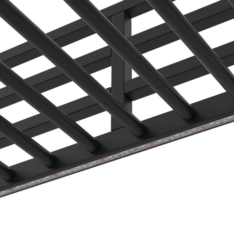 Roomfitters Metal Twin L-Shaped Loft Bed with 2 Desks, LED Lights and Charging Station, Black