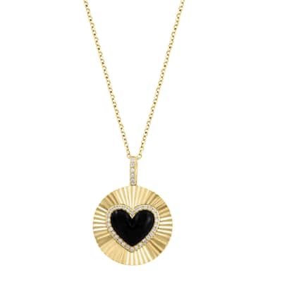 EFFY 14K Gold Diamond Onyx Heart Disc Pendant Necklace