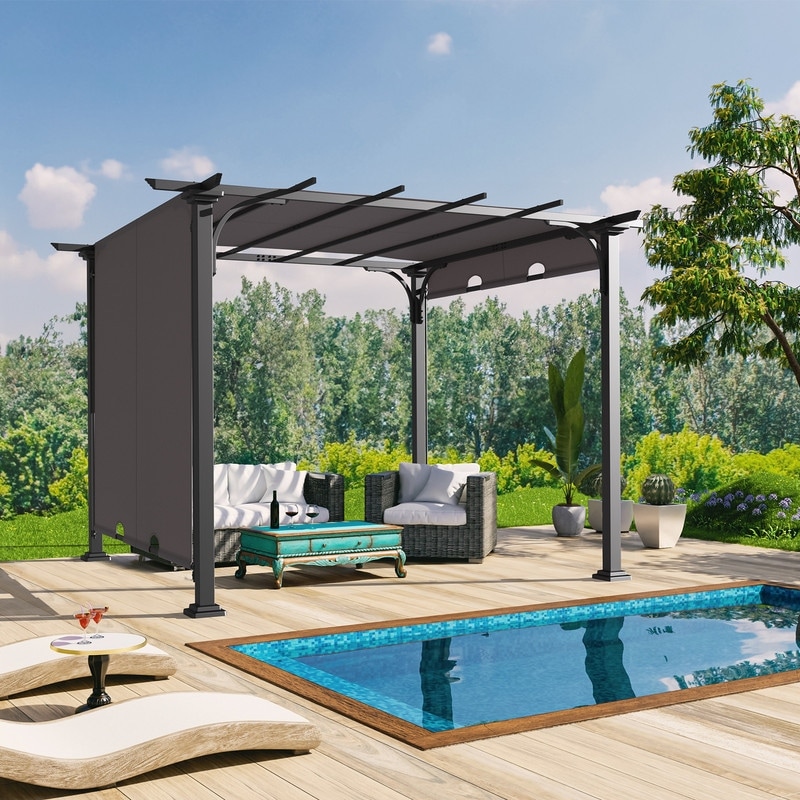 10x10 FT Dark Grey Metal Pergola with Adjustable Canopy On Sale Bed Bath Beyond 40207378