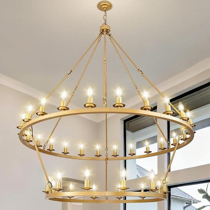 Luxury Wheel Chandelier, 16-54 Lights Single or Double Layer Round Pendant Light - Double-layer 36Light