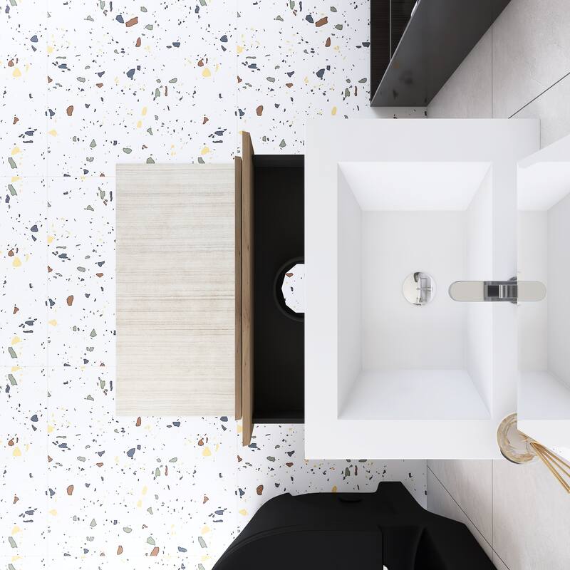 Angela Wall Mounted Bathroom Vanity in F. Oak with White Cultured Marble Top