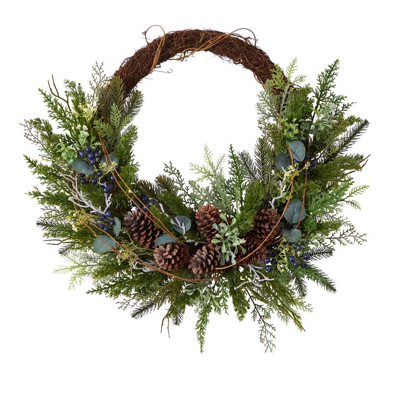 Pine Pinecone on Twig Ring Artificial Christmas Wreath, 30-Inch, Unlit - Brown