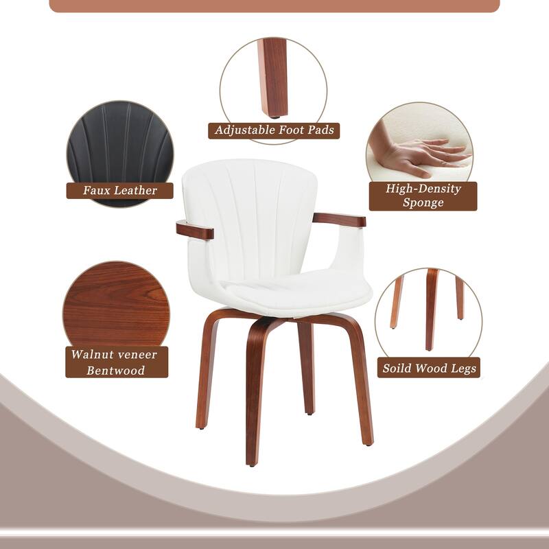 Mid-Century Modern Bentwood Swivel Dining Chairs (Set of 2) - Heat-Pressed PU Leather Accent Chairs