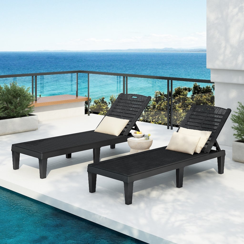 Set of 2 Outdoor Chaise Lounge Chair Set with Adjustable Backrest