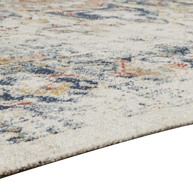 Jerry 5 x 7 Area Rug, Indoor Outdoor, Medallion, Polyester, Ivory Orange - 5 x 7