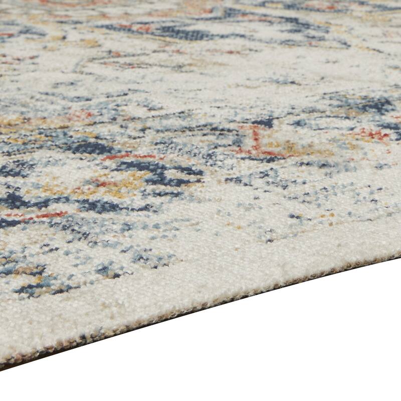 Jerry 8 x 10 Area Rug, Indoor Outdoor, Medallion, Polyester, Ivory Orange - 8 x 10
