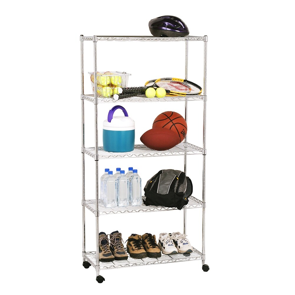 Seville Classics 5-Tier Steel Wire Shelving with Wheels, 30" W x 14" D x 60" H