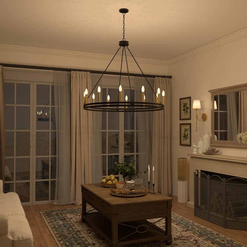 Acroma 12-light 40In Farmhouse Updated Wagon Wheel Chandelier Candle Lighting