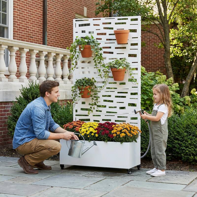 Raised Garden Bed Planter with Trellis Movable Planter Box with Lockable Wheels