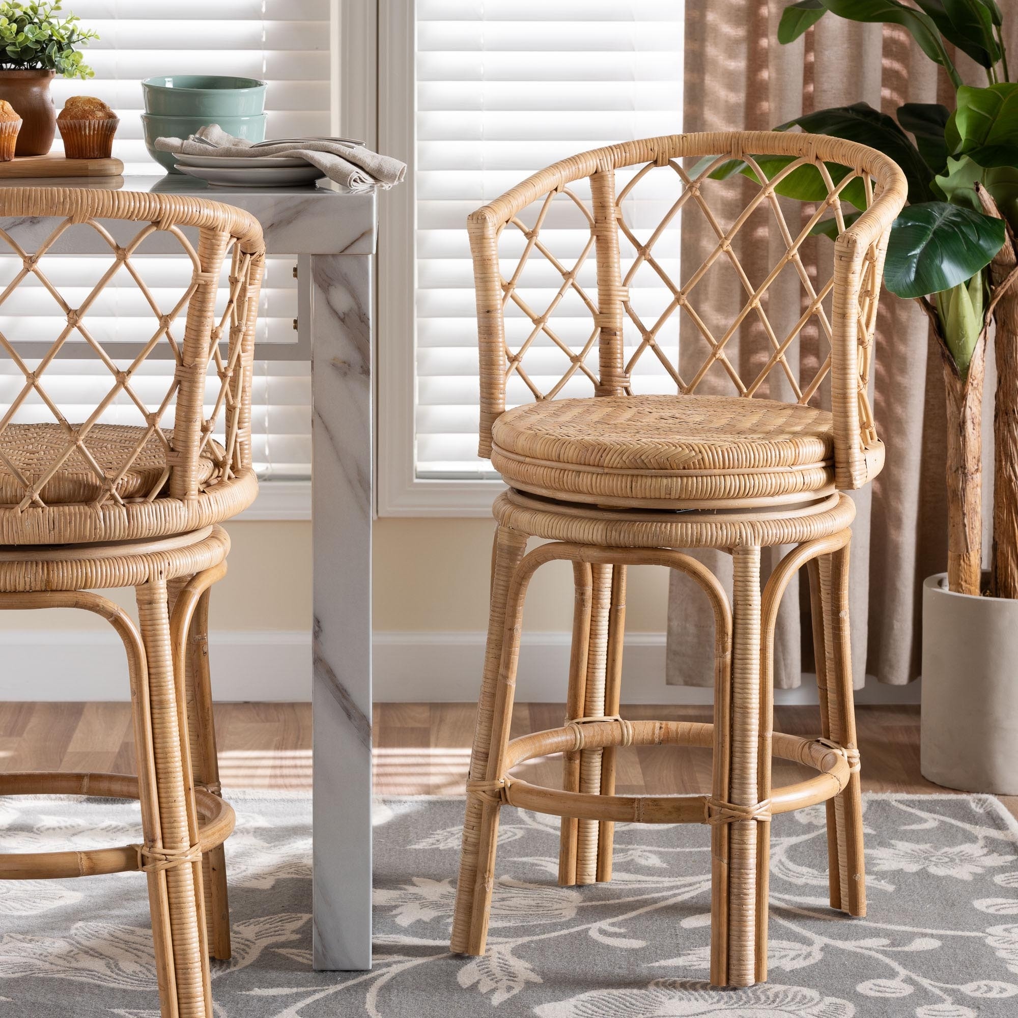 Rattan Swivel Chippendale Rattan Counter Stool Premium Rattan