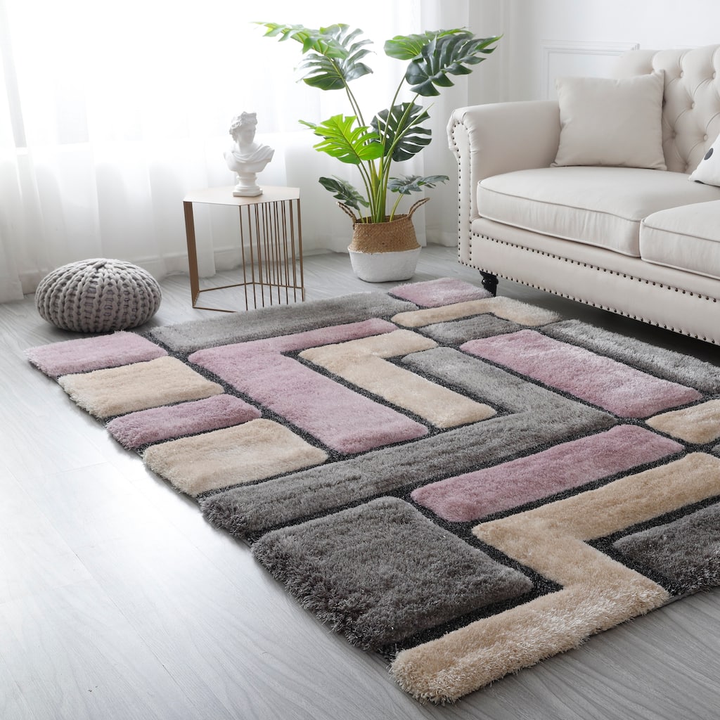 Mateos Shag Collection Geometric Area Rug