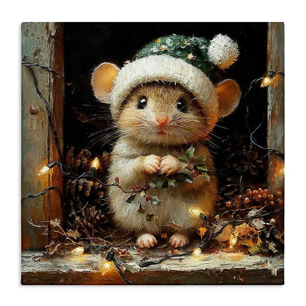 Stupell Barn Mouse with Christmas Lights Canvas Wall Art Design By Riley B
