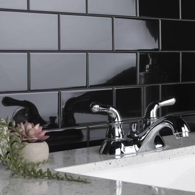 Merola Tile Crown Heights 3" x 6" Glossy Black Ceramic Wall Tile