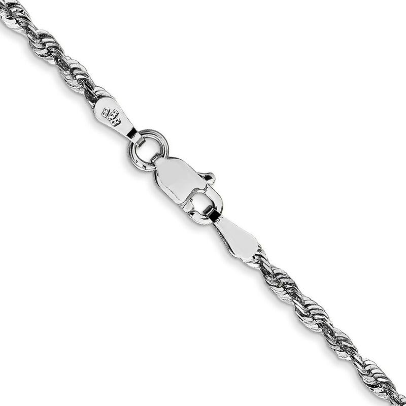 Curata 10k White Gold 2.25mm Diamond Cut Lightweight Rope Chain Necklace For Men