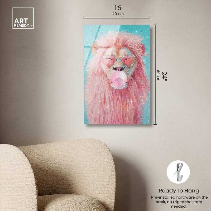 Pastel Lion Bubblegum Acrylic by Art Remedy, Ready to Hang