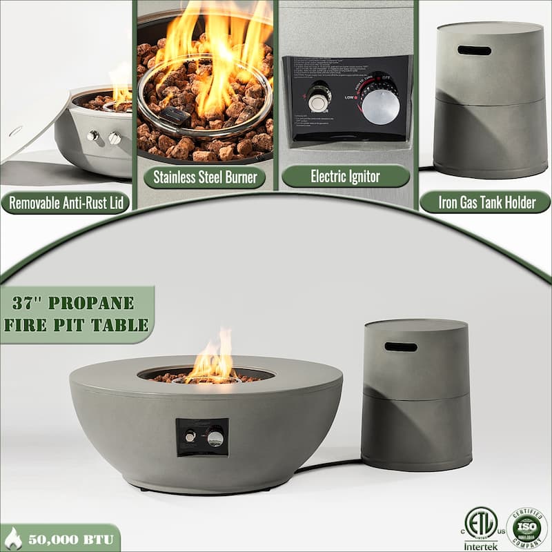 2-Pieces 36" Propane Gas Fire Pit Table 50000 BTU Round Steel Fire Pit