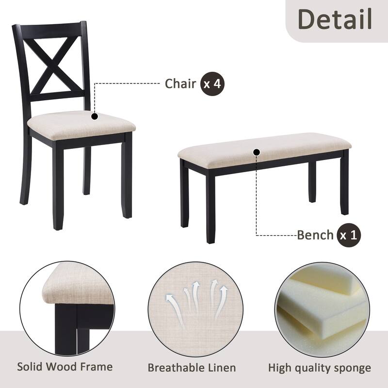 6-Piece Dining Table Set with Bench, Classic Wooden Dining Table Set for 6, Timeless Farmhouse 6-Person Dining Table Set