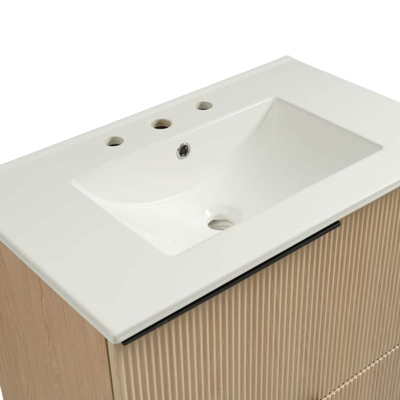 Bathroom Vanity with Ceramic Sink, Freestanding Wooden Bathroom Vanity, Bathroom Cabinet with Full-Extension Drawers