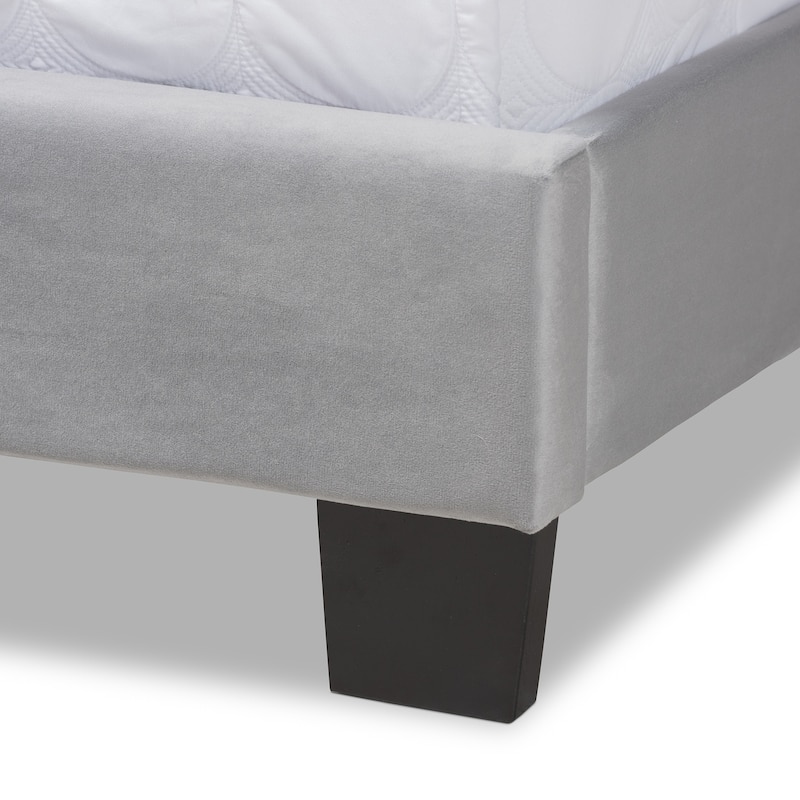 Grey Velvet Queen Panel Bed with Channel Tufted Headboard and Modern Glam Style