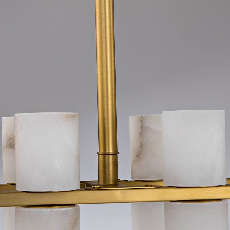 Modern Alabaster Glass Chandelier, Round or Linear Pendant Light with Up & Down Shades, D600-L1370, Copper or Black Finish