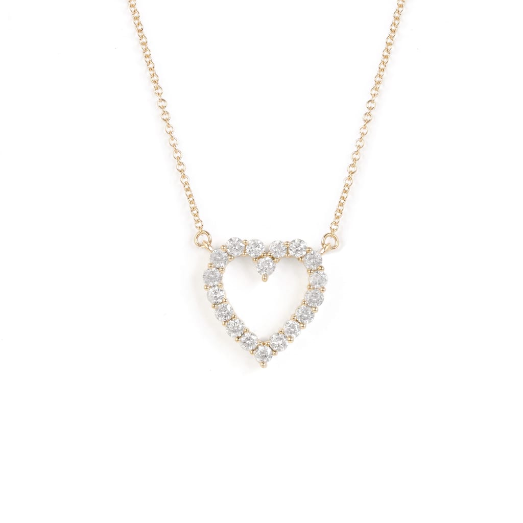 De Couer IGI Certified 14K Gold 1/2ct Diamond Open Heart Pendant Necklace for Women