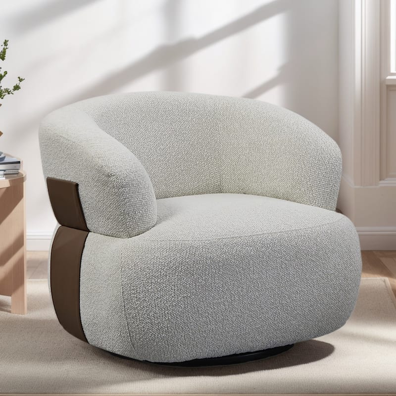 Kieon 33"W 360 Swivel Barrel Chair Modern Accent Chair Set of 2 - One-Chair - Cream