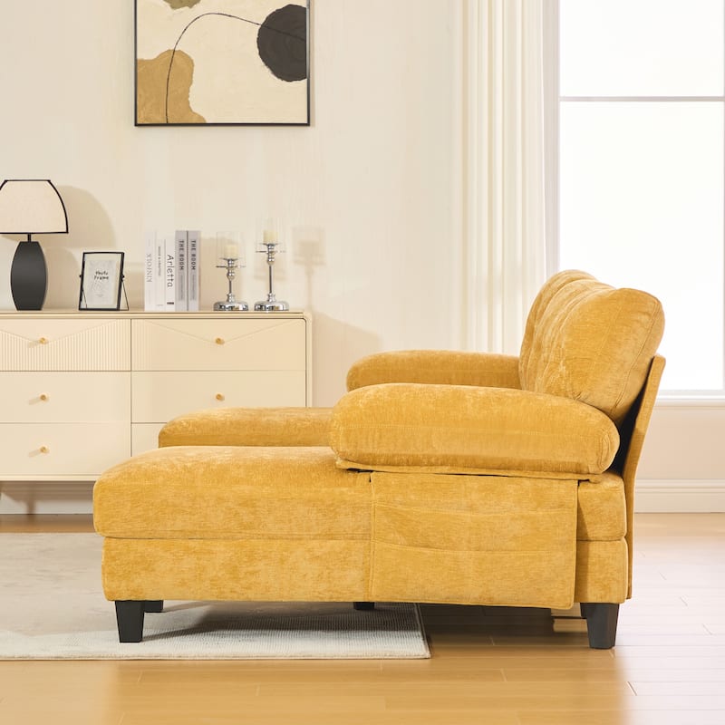U-shaped 103.5" Chenille Fabric Sofa with Dual Chaise, Storage & Pillows, Yellow