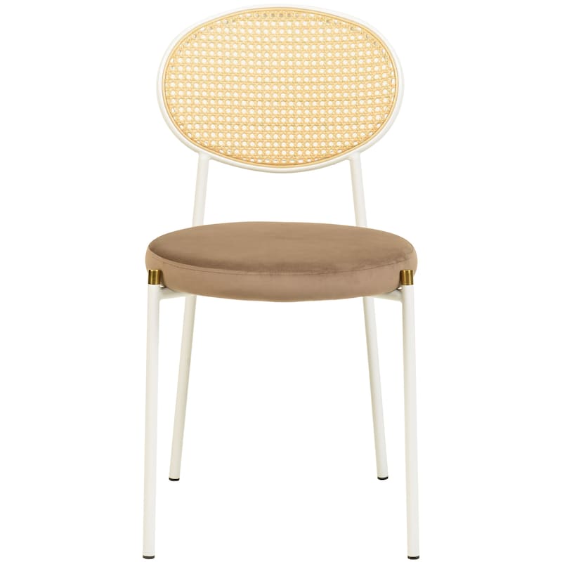 LeisureMod Euston Modern Dining Chair with Upholstered Velvet Seat - Wicker Back and White Stainless Steel Legs Accent Chair