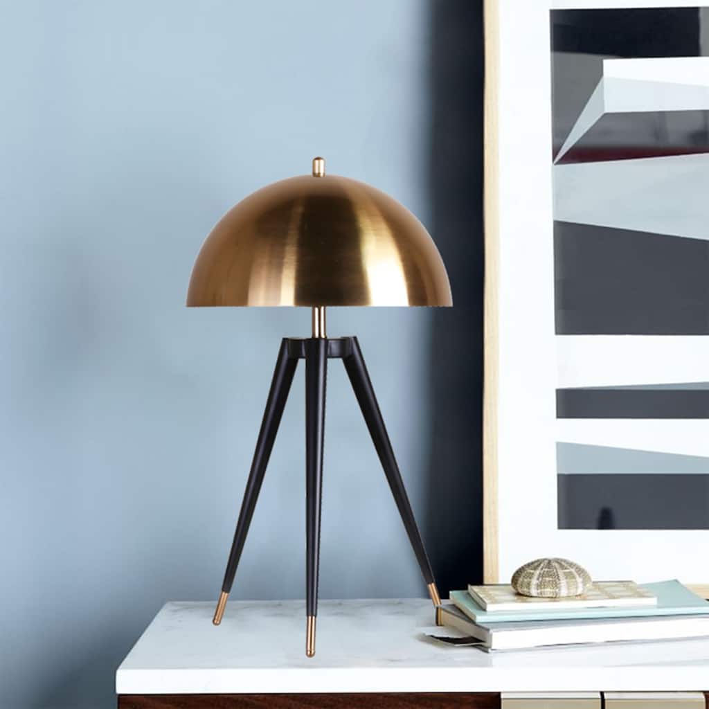 1 Light Black Tripod Leg Table Lamp With Gold Metal Hardware and Shade