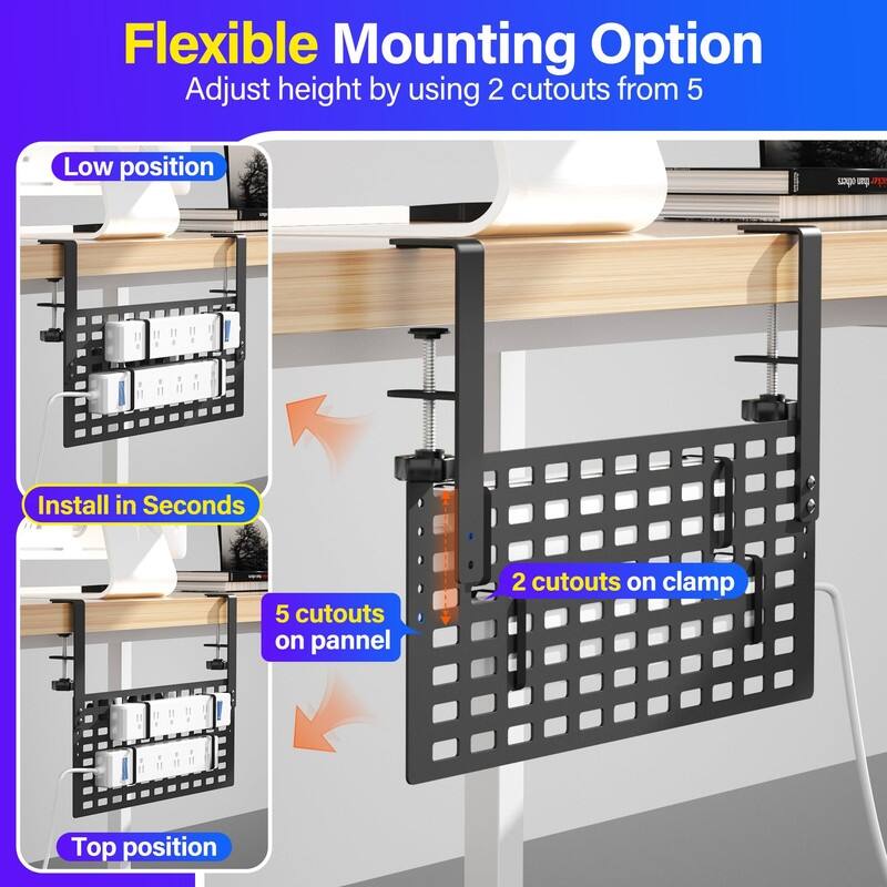 32" No Drill Cable Management Under Desk - 16" W x 6.7" H