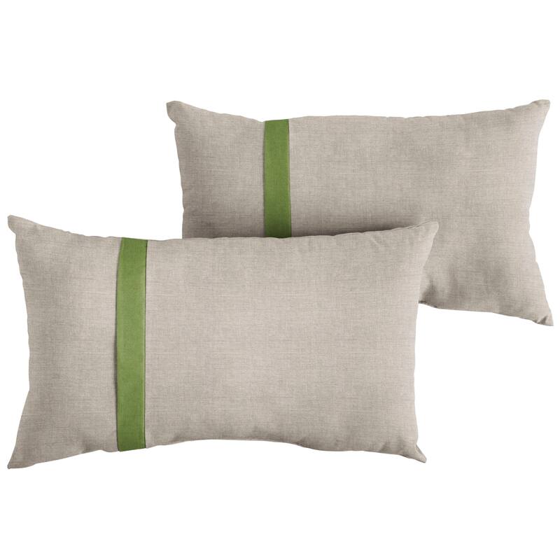 Sorra Home Sunbrella Outdoor Single Large Flange Pillow Set of 2 - Sunbrella - Cast Silver/Spectrum Cilantro - 14 in H x 24 in W x 6 in D