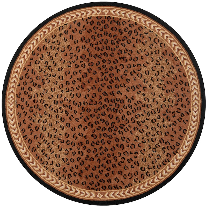 SAFAVIEH Handmade Chelsea Solar Garden Leopard French Country Wool Rug - 5'6" Round - Black/Brown