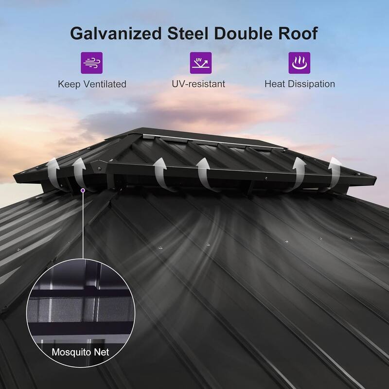 PURPLE LEAF Patio Hardtop Gazebo for Outdoor Wood Grain Aluminum Frame Galvanized Steel Double Roof and Backyard Garden