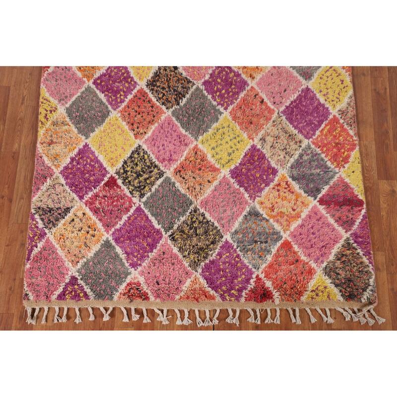 Colorful Trellis Moroccan Pakistan Area Rug Handmade Wool Carpet - 5'0" x 8'8"
