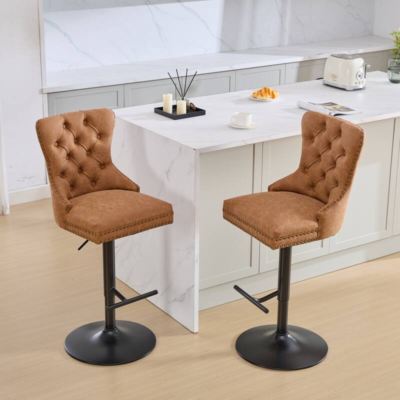 Swivel Bar Stools Set of 2, Adjustable Velvet Counter Height Barstools with High Back & Nailheads Trim for Bar, Kitchen Island