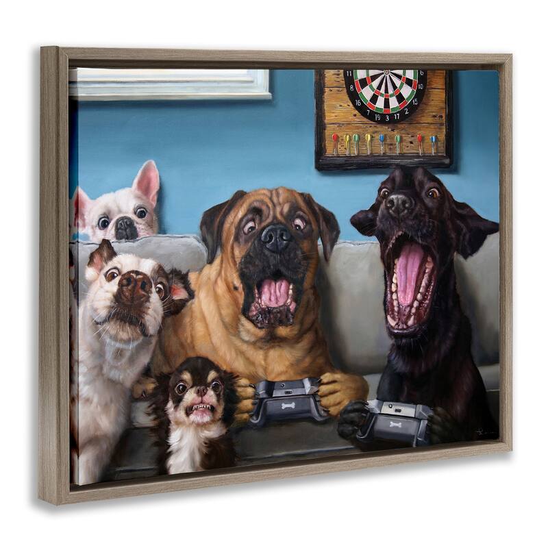 Stupell Funny Dogs Playing Video Games Livingroom Pet Portrait Floater Frame - Blue