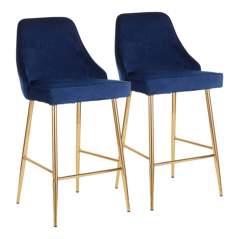 LumiSource Marcel Glam Velvet Gold Metal Counter Stools (Set of 2) - Navy Blue Velvet