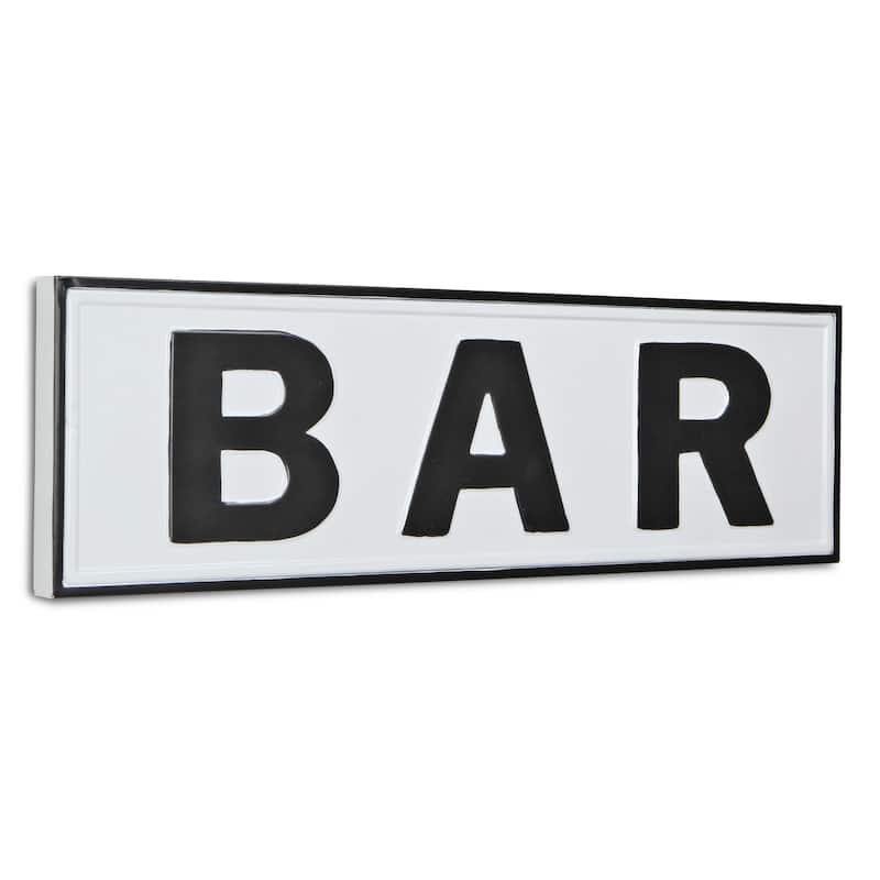 HomeRoots 8" X 25" White and Black Handcrafted Bar Metal Wall Decor