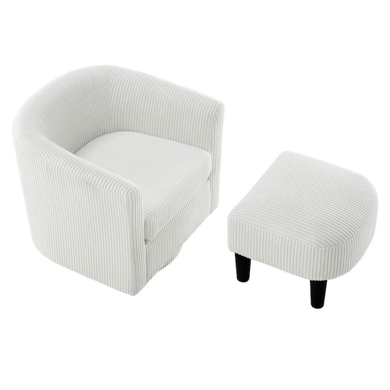 Swivel Accent Chair 360° Comfy Recliner Corduroy Arm Chair Single Sofa with Ottoman for Living Room Bedroom