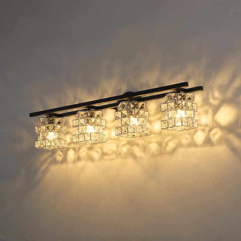 Mosaic Crystal Cube Shade Linear Bathroom Vanity Light