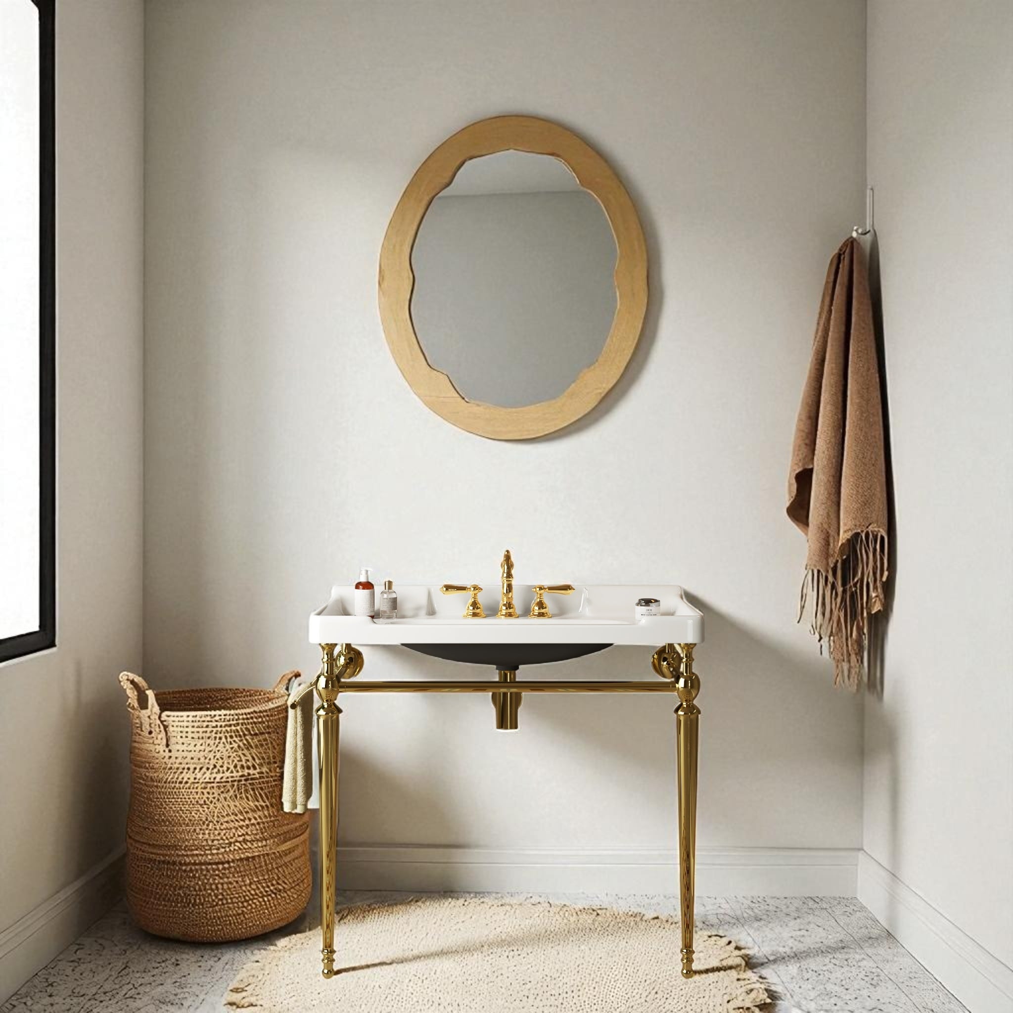 36 Inch Bathroom Vanity with Integrated Ceramic Basin and Stainless Steel Legs, Freestanding Design