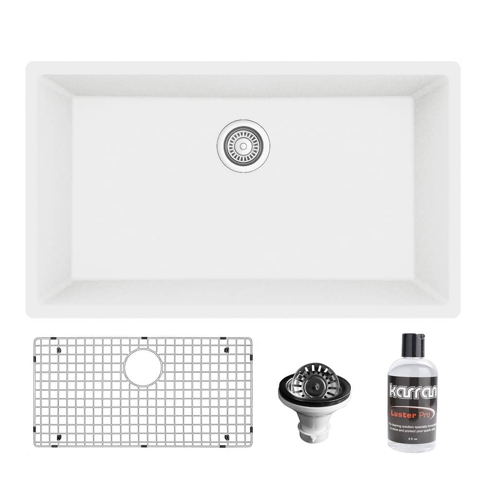 Karran Undermount 32.5 in. Large Single Bowl Quartz Kitchen Sink Kit
