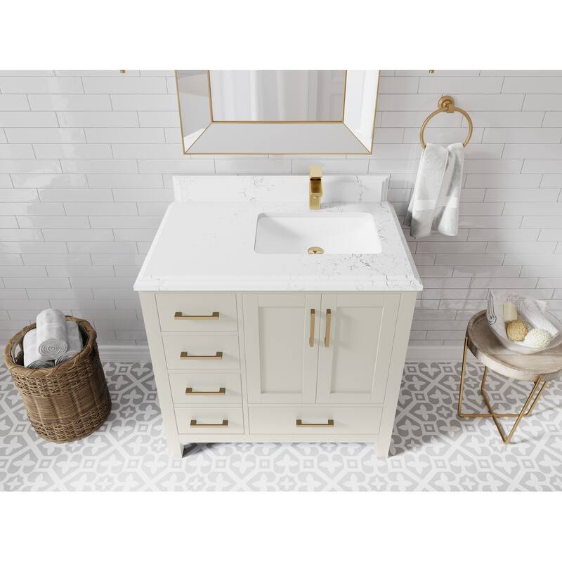 Willow Collections 36 in. W x 22 in. D Malibu Right Offset Sink Bathroom Vanity with Countertop - 1.5" Empira White - FineGrain