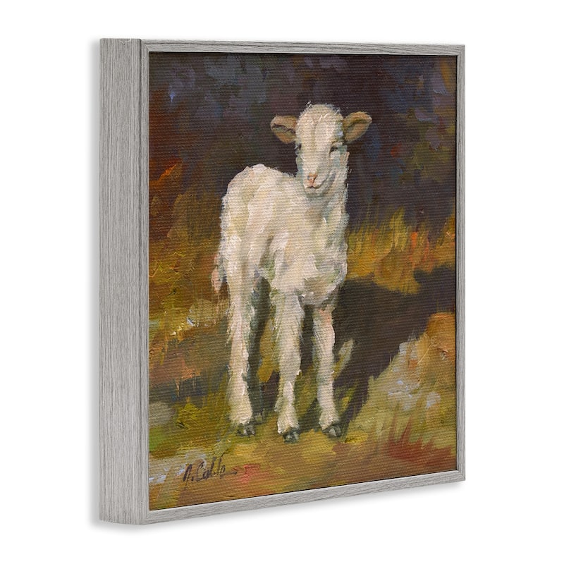 Stupell Soft and Sweet Baby Lamb and Shadow Oil Painting Framed Art, 12 x 12, Proudly Made in USA